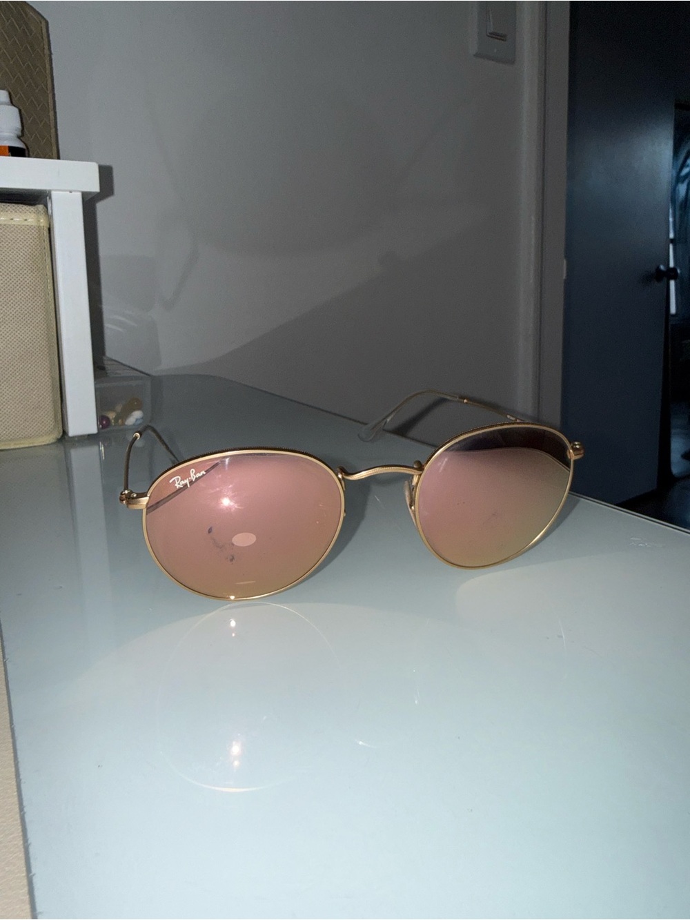 Ray-Ban Gold Frame Sunglasses with Pink Lenses